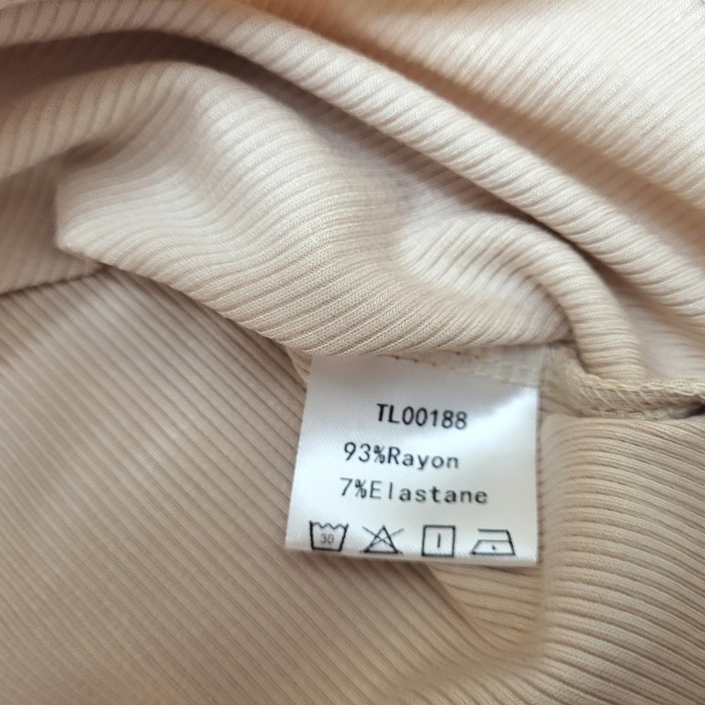 NWT ANRABESS Beige Ribbed Knit Long Sleeve Scoop Neck Slim Fit Basic Tee XXL - Picture 7 of 9